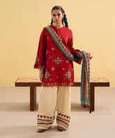 Dhanak-3PC Embroidered Shirt with Digital Printed Wool Shawl - 3437