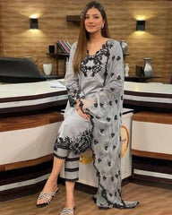 Linen Luxe 3PC Embroidered Shirt with Chiffon Dupatta – ZC925