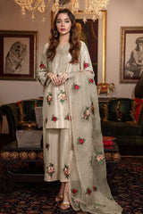 Silk 3PC Embroidered Shirt with Organza Embroidered Dupatta – ZC1316