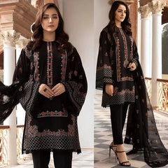 Linen 3PC Embroidered Shirt with Chiffon Embroidered Dupatta – ZC3419