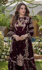 Velvet-3pc Embroidered with Velvet Embroidered Dupatta-955