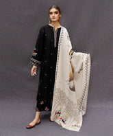 Dhanak 3PC Embroidered Shirt with Digital Printed Wool Shawl – ZC167