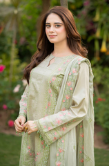 Dhanak 3PC Embroidered Shirt with Organza Embroidered Dupatta – ZC3386