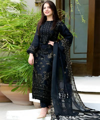 Black Linen 3PC Embroidered Ensemble – ZC842