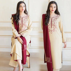 Dhanak Luxe 3PC Embroidered Unstitched Dress – ZC616