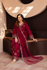 Dhanak 3PC Embroidered Shirt with Organza Embroidered Dupatta – ZC3370