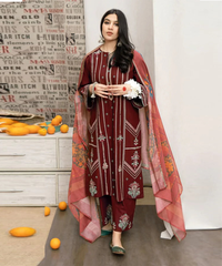 URGE Dhanak 3PC Embroidered Suit with Digital Printed Shawl – ZC169