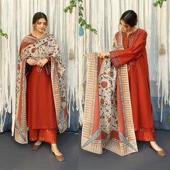 URGE 3PC Dhanak Embroidered Suit with Digital Printed Shawl – ZC651