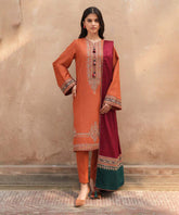 Dhanak 3PC Embroidered Shirt with Digital Printed Wool Shawl – ZC3239