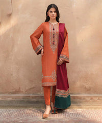 Dhanak 3PC Embroidered Shirt with Digital Printed Wool Shawl – ZC3239