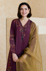 Dhanak 3PC Embroidered Shirt with Organza Embroidered Dupatta – ZC3343