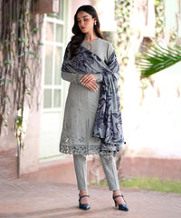 Linen 3PC Embroidered With Digital Printed Wool Shawl-1320