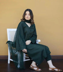 Dhanak 3PC Embroidered Shirt with Chiffon Plain Dyed Dupatta – ZC361