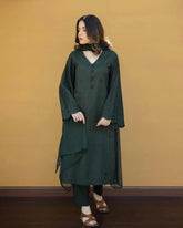 Dhanak 3PC Embroidered Shirt with Chiffon Plain Dyed Dupatta – ZC361