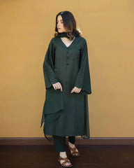 Dhanak 3PC Embroidered Shirt with Chiffon Plain Dyed Dupatta – ZC361