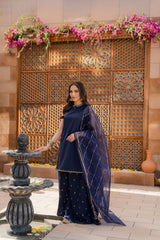 Dhanak 3PC Embroidered Shirt with Organza Embroidered Dupatta – ZC3354