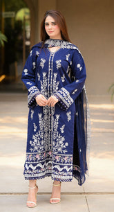 Dhanak-3PC Embroidered Shirt with Chiffon Embroidered Dupatta-3460