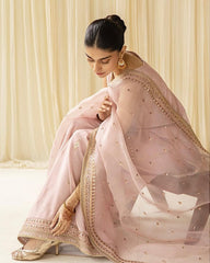 Dhanak 3PC Embroidered Shirt with Organza Sequins Dupatta – ZC3342