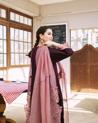 Dhanak 3PC Embroidered Shirt with Organza Embroidered Dupatta – ZC3420