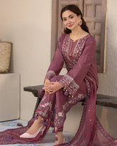 Lawn 3PC Embroidered Shirt with Chiffon Embroidered Dupatta – ZC1321