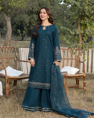 Dhanak 3PC Embroidered Shirt with Organza Embroidered Dupatta – ZC3392