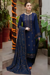 Dhanak Luxe 3PC Embroidered Dress with Embroidered Shawl – ZC1263