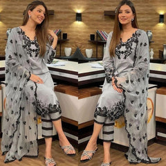 Linen Luxe 3PC Embroidered Shirt with Chiffon Dupatta – ZC925