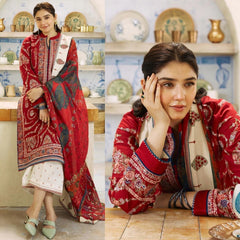 Dhanak 3PC Embroidered Shirt with Digital Printed Wool Shawl – ZC659