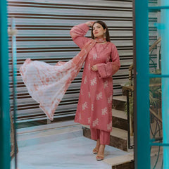 Dhanak 3PC Embroidered Shirt with Digital Wool Printed Shawl – ZC3330