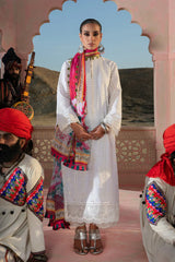 Warda Saleem Dhanak 3PC Chikankari Embroidered Shirt with Digital Printed Wool Shawl – ZC104