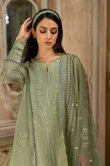 Lawn-3PC Embroidered Shirt with Organza Sequins Embroidered Dupatta-1111
