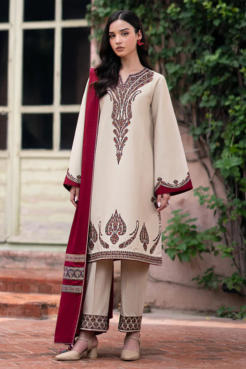 Jazmin Dhanak 3PC Embroidered Suit with Digital Printed Wool Shawl – ZC252