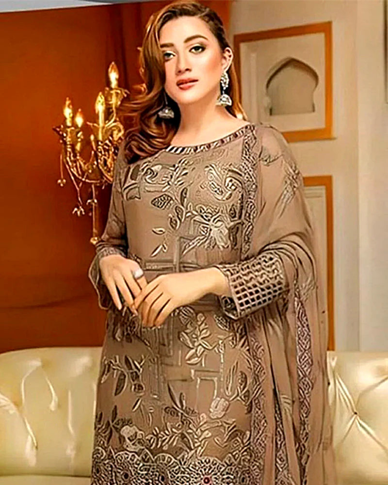 Linen 3PC Embroidered Ensemble – ZC824