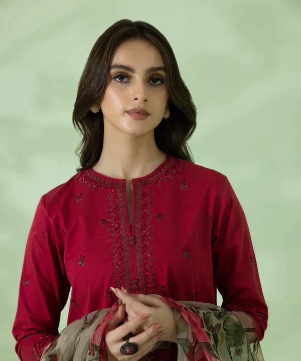 Dhanak 3PC Embroidered Shirt with Organza Digital Printed Dupatta – ZC3146