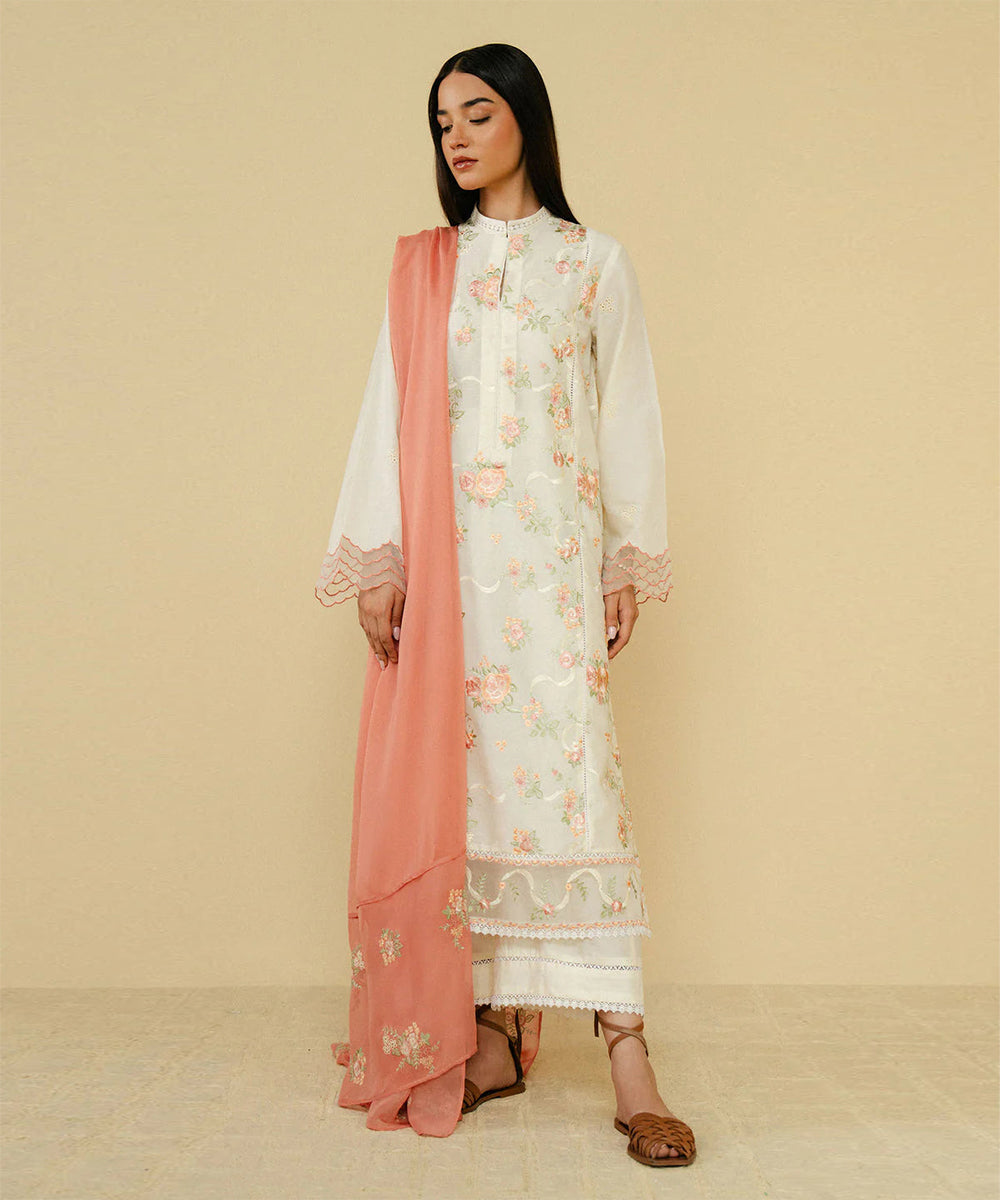 Coco Zara Shahjahan 3PC Embroidered Shirt with Dhanak Embroidered Dupatta – ZC203
