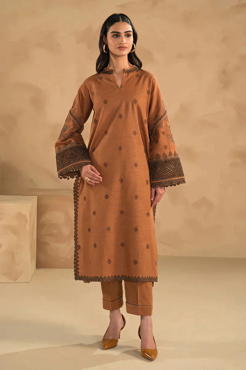 Dhanak 3PC Embroidered Suit with Digital Printed Wool Shawl – ZC1313