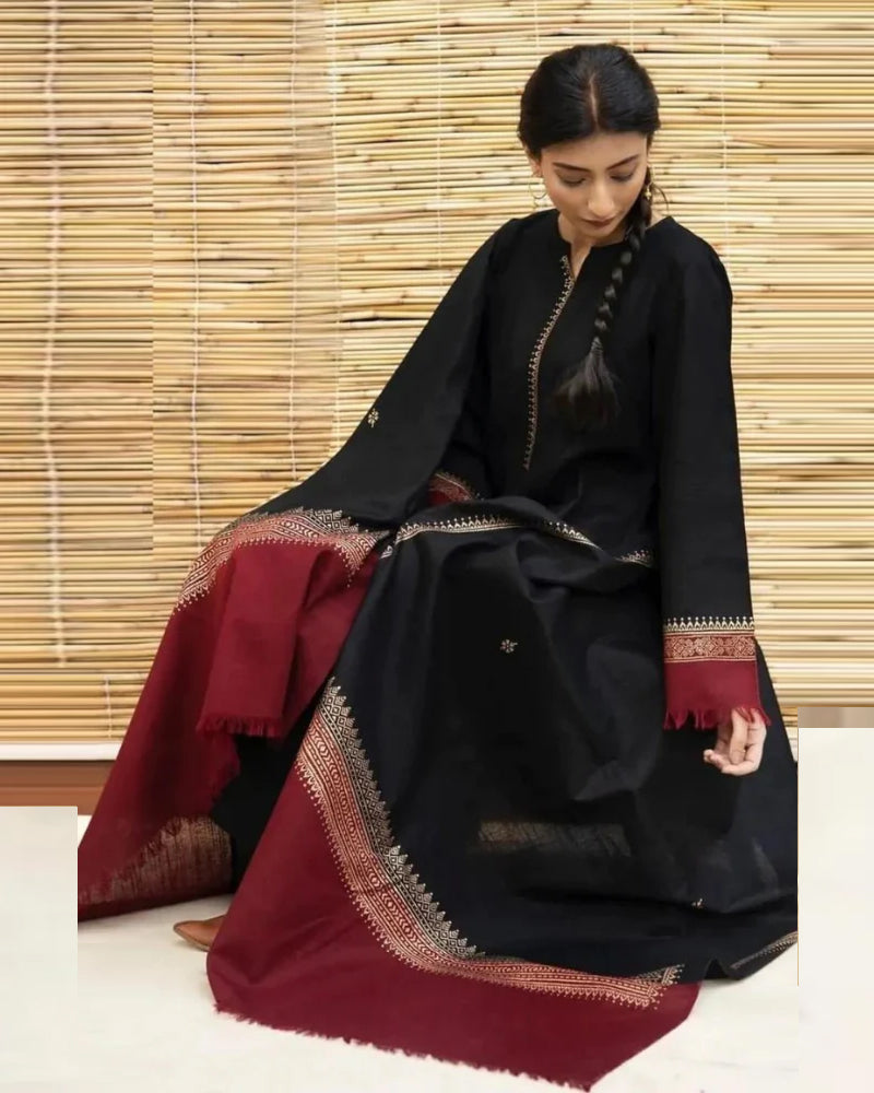 Dhanak Luxe 3PC Embroidered Suit with Woolen Shawl – ZC555