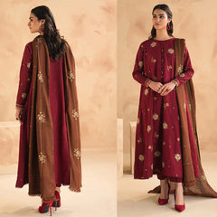 Baroque Dhanak 3PC Embroidered Suit with Embroidered Dhanak Shawl – ZC269