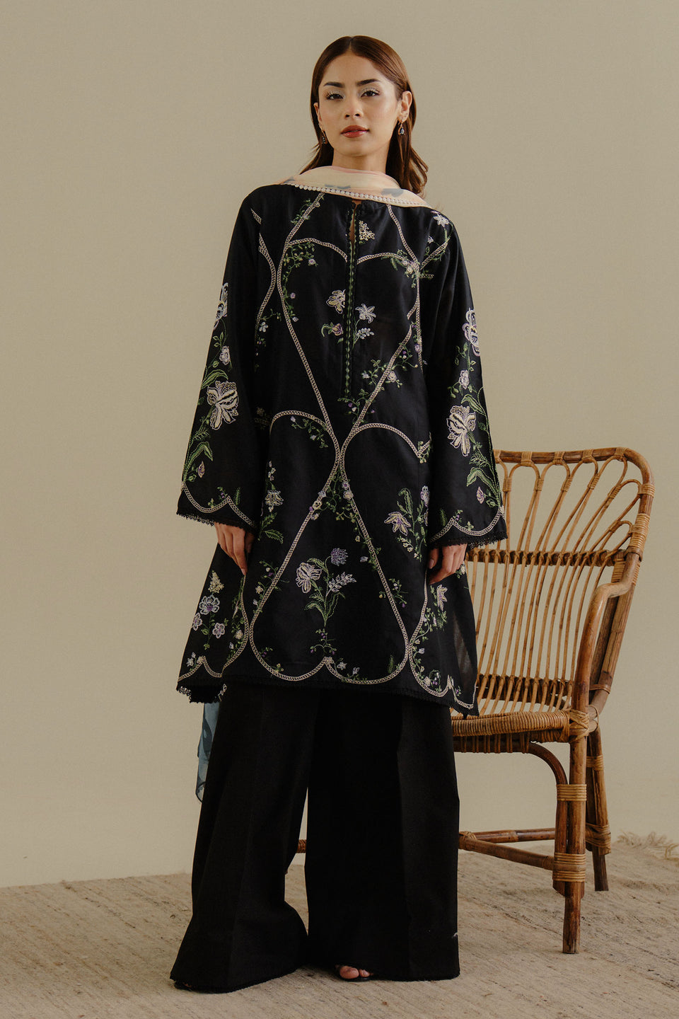 Lawn 3PC Embroidered Shirt with Digital Printed Jacquard Dupatta – ZC1384