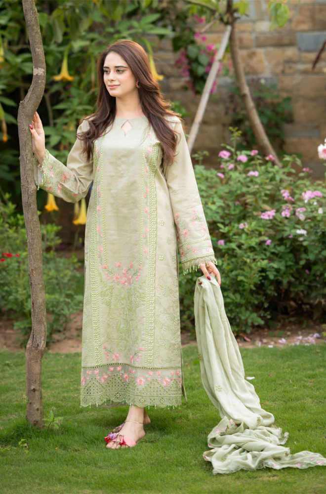 Dhanak 3PC Embroidered Shirt with Organza Embroidered Dupatta – ZC3386