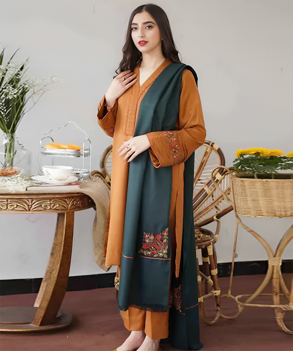 Dhanak Luxe 3PC Embroidered Unstitched Dress – ZC889