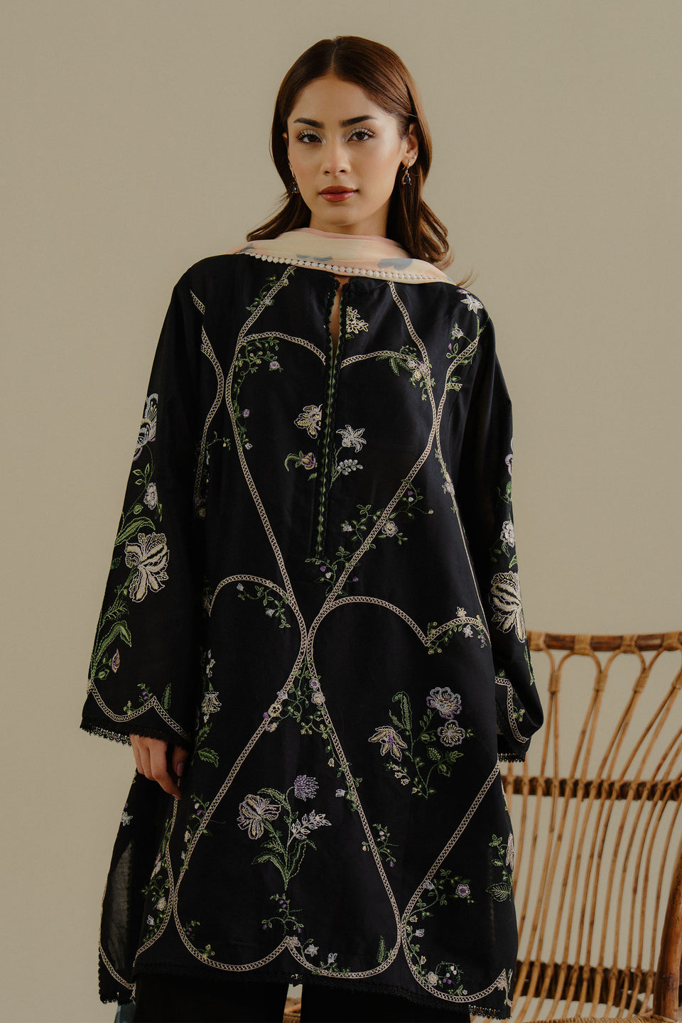 Lawn 3PC Embroidered Shirt with Digital Printed Jacquard Dupatta – ZC1384