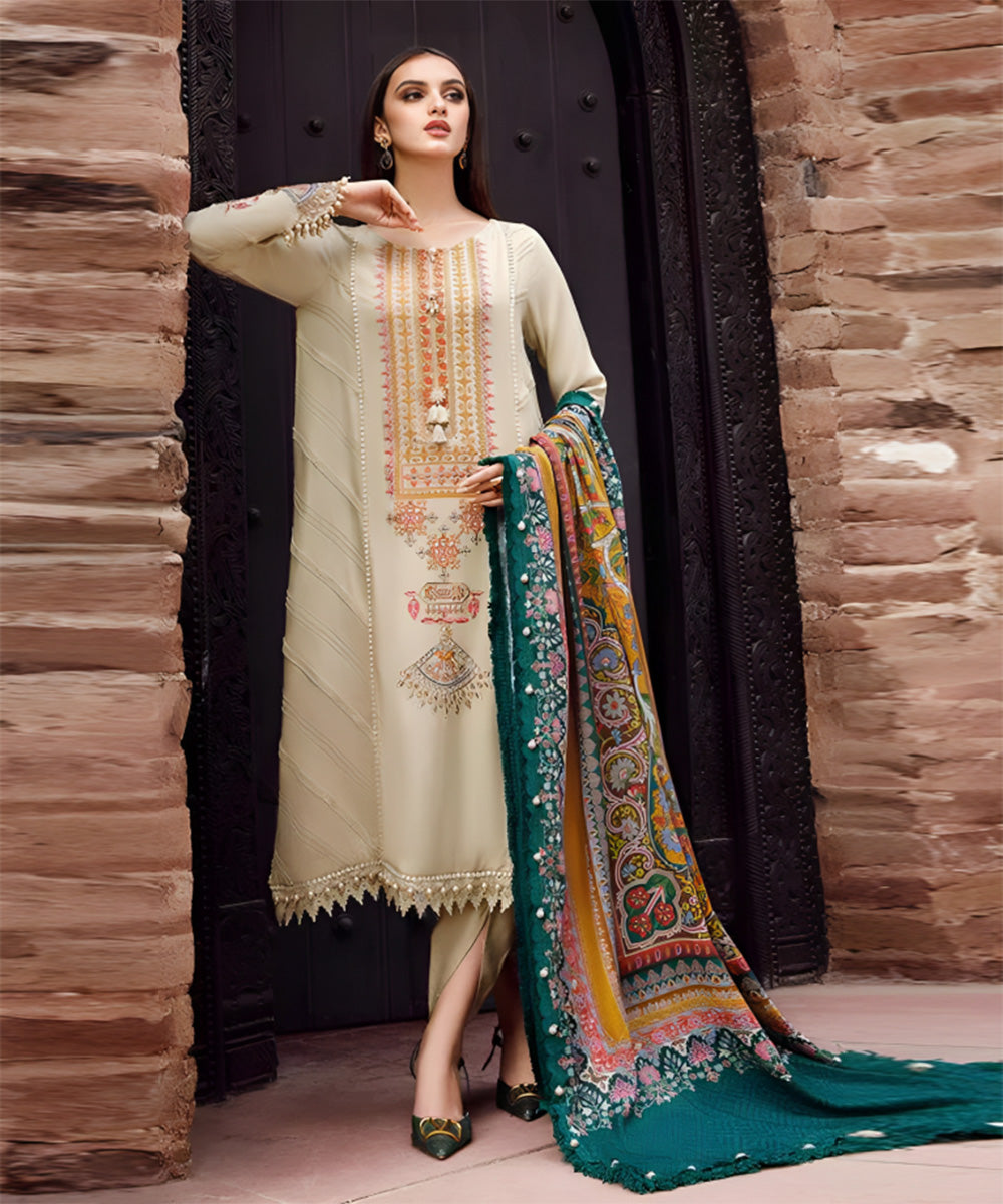 Dhanak Luxe 3PC Embroidered Unstitched Dress – ZC1302