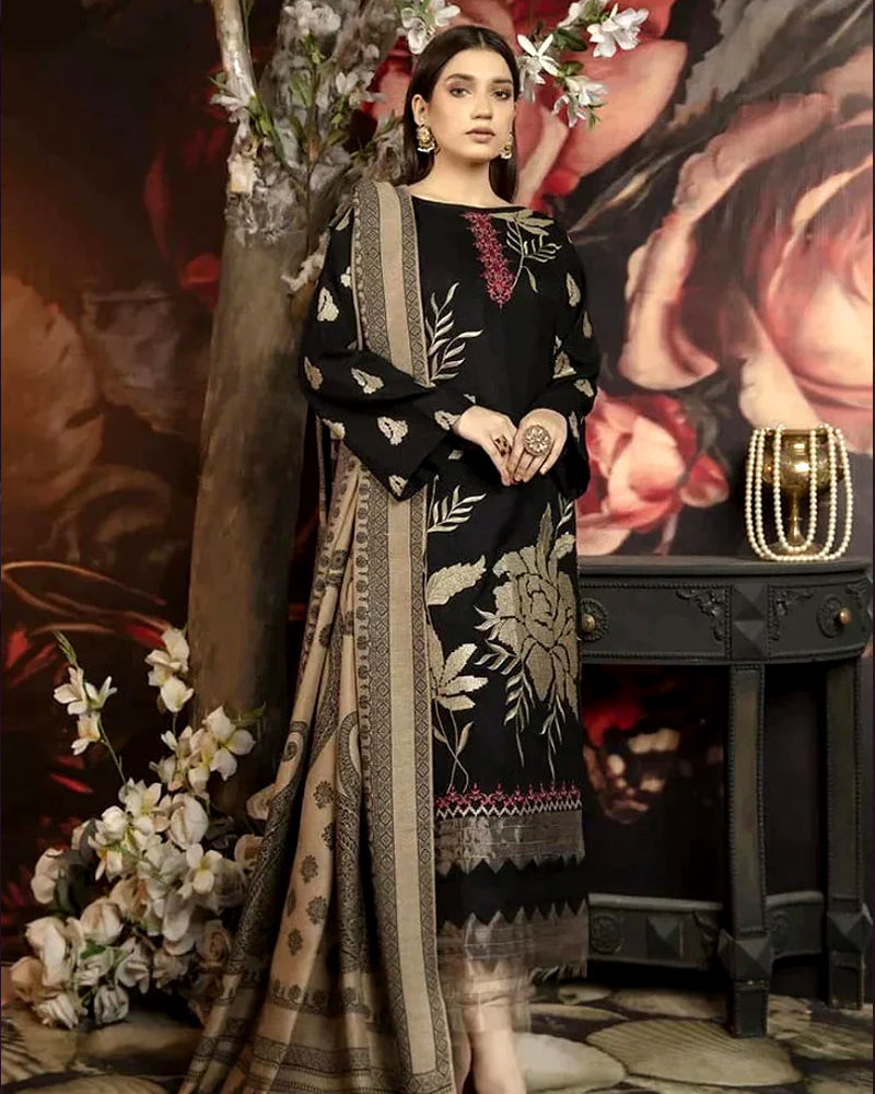 Dhanak 3PC Embroidered Suit with Digital Printed Wool Shawl – ZC3124