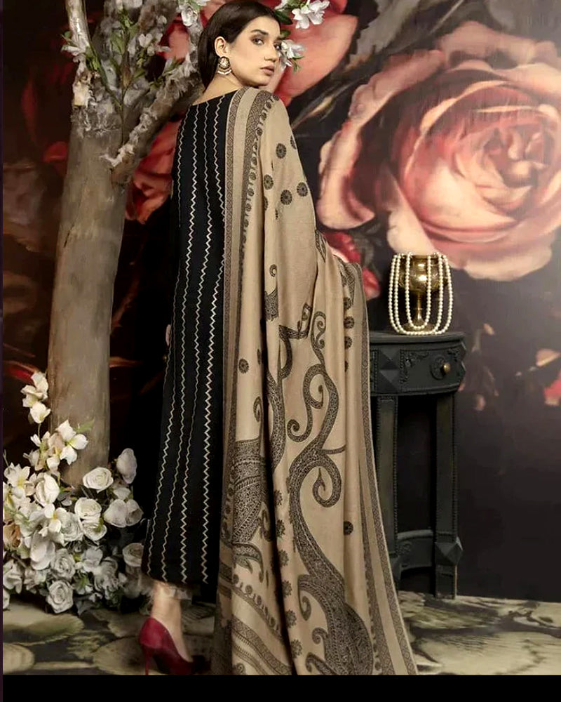 Dhanak 3PC Embroidered Suit with Digital Printed Wool Shawl – ZC3124