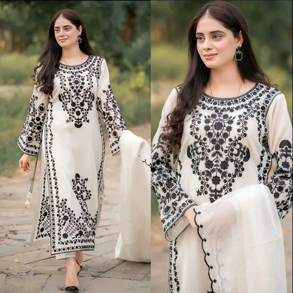 Jazmin Lawn 3PC Embroidered Shirt with Chiffon Embroidered Dupatta – ZC1031