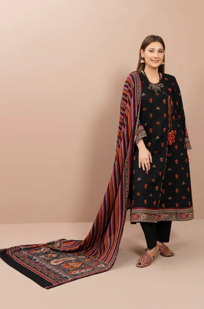 KAYSERIA 3PC Dhanak Embroidered Shirt with Printed Dhanak Shawl – ZC641