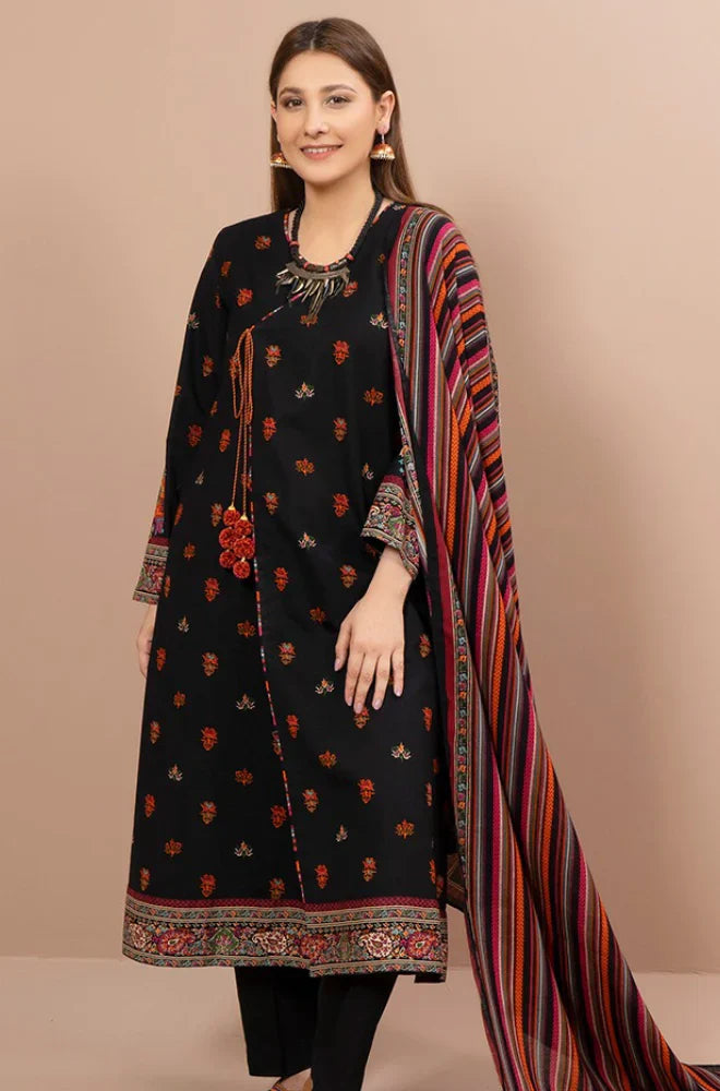 KAYSERIA 3PC Dhanak Embroidered Shirt with Printed Dhanak Shawl – ZC641