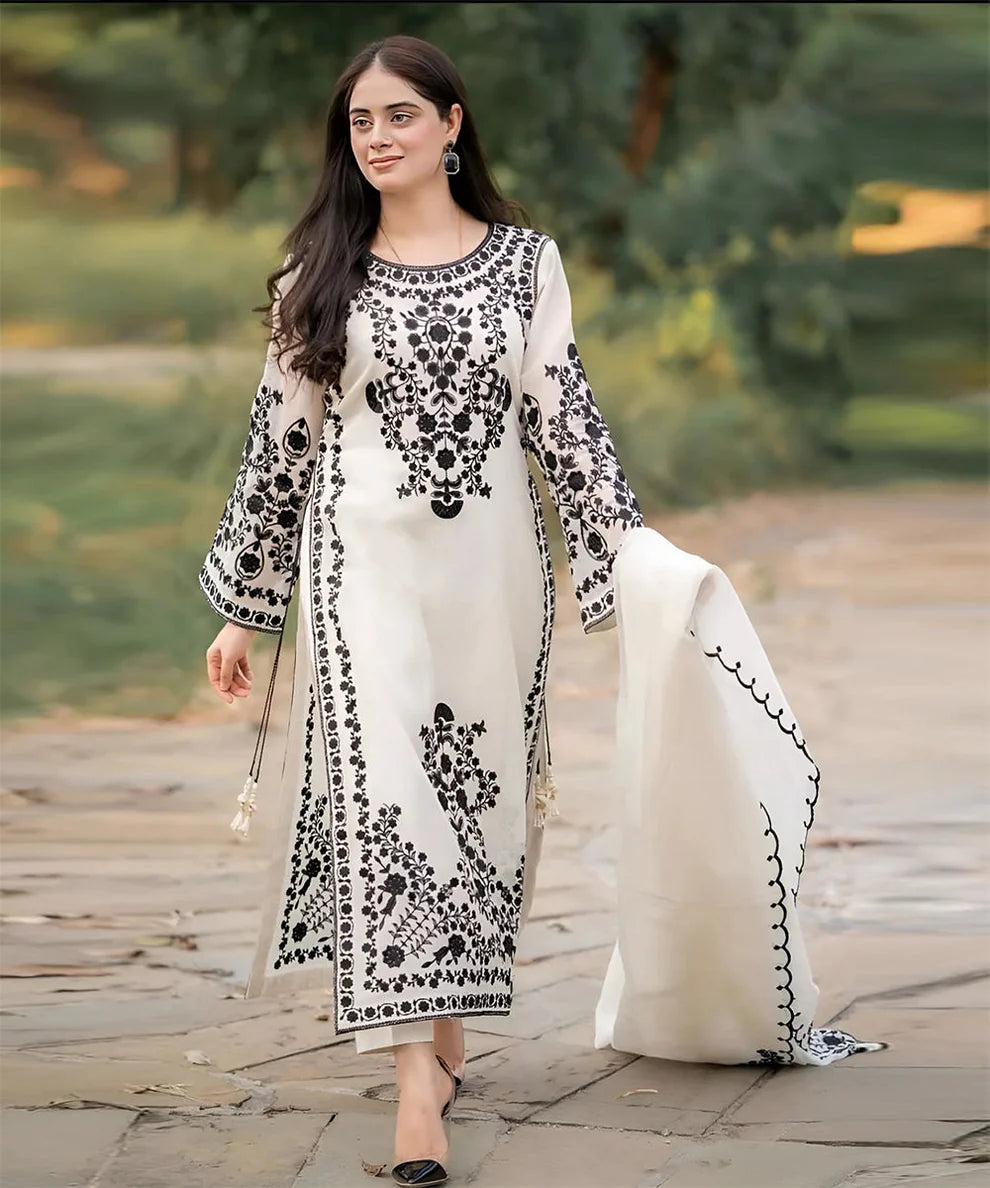 Jazmin Lawn 3PC Embroidered Shirt with Chiffon Embroidered Dupatta – ZC1031