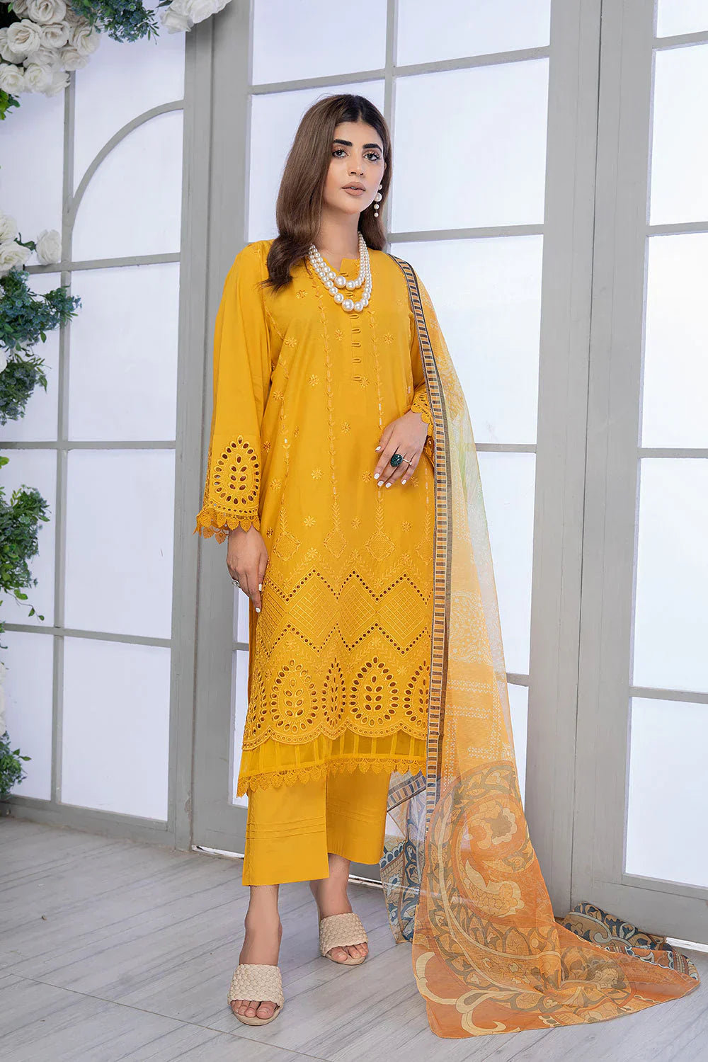 SAFWA FLORAL 3PC Dhanak Embroidered Shirt with Digital Printed Shawl – ZC2004